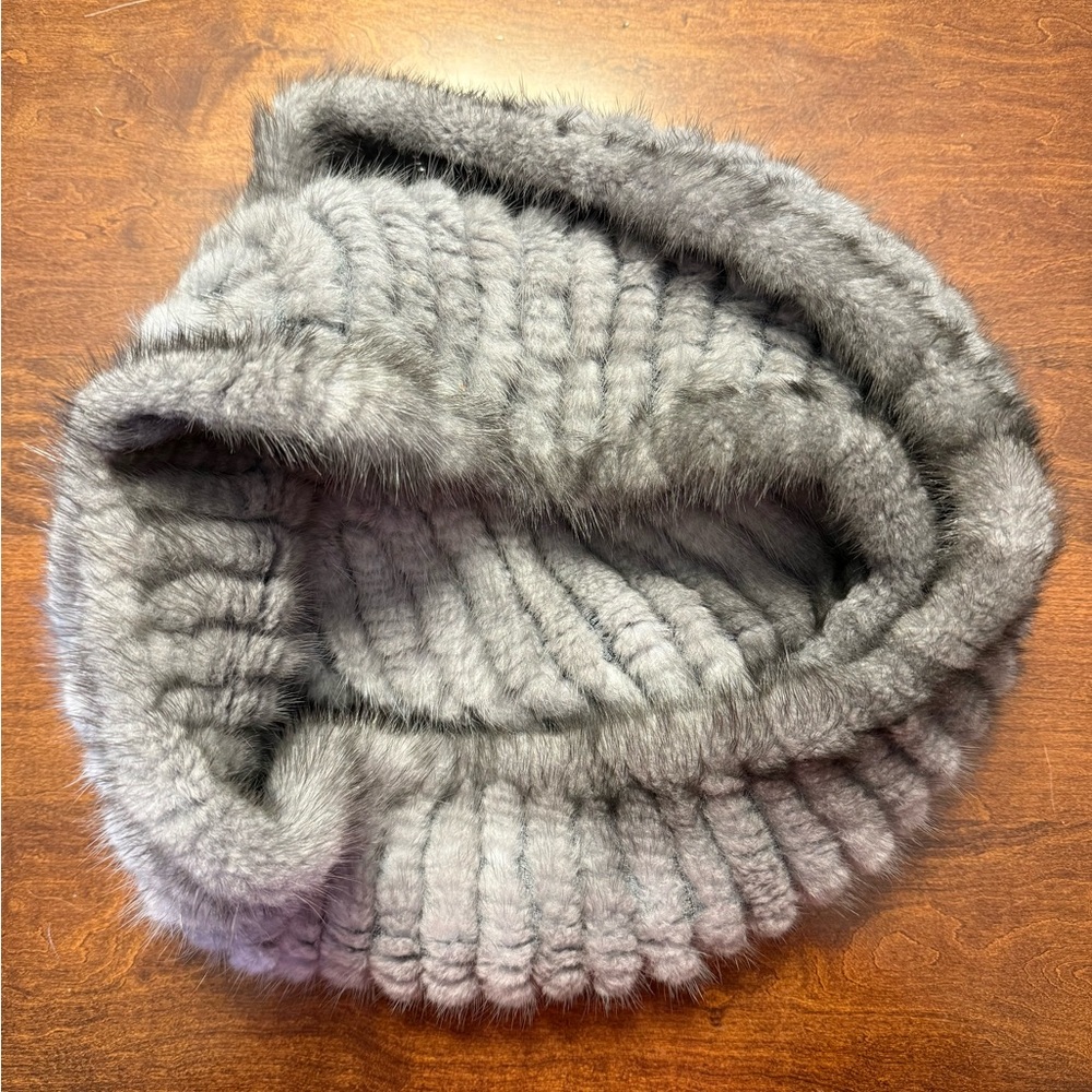Knitted Mink Smoky Gray Ombré Fur Infinity Scarf